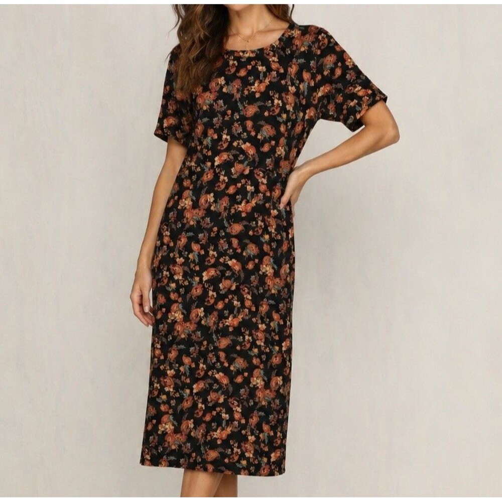 Lularoe Midi Dress Women's XXL 2XL Black Paisley Print Soft Stretch Knit